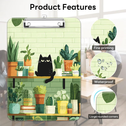 Plastic Cute Clipboard Low-Profile Metal Clip, A4 Letter Size 9 x 12.5 in, 8.5 x 11 Paper Clip Board for Teachers, Nurses, Classroom,Cute Black Cats