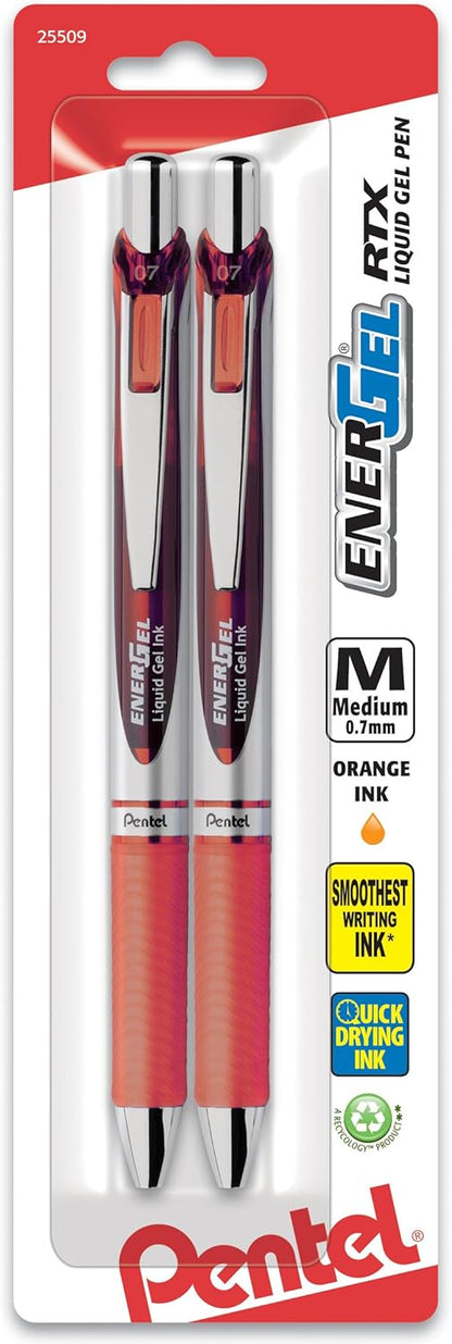 Pentel EnerGel RTX Retractable Liquid Gel Pen, (1.0mm), Bold Line, Metal Tip, Black Ink, Pack of 3 (BL80BP3A)