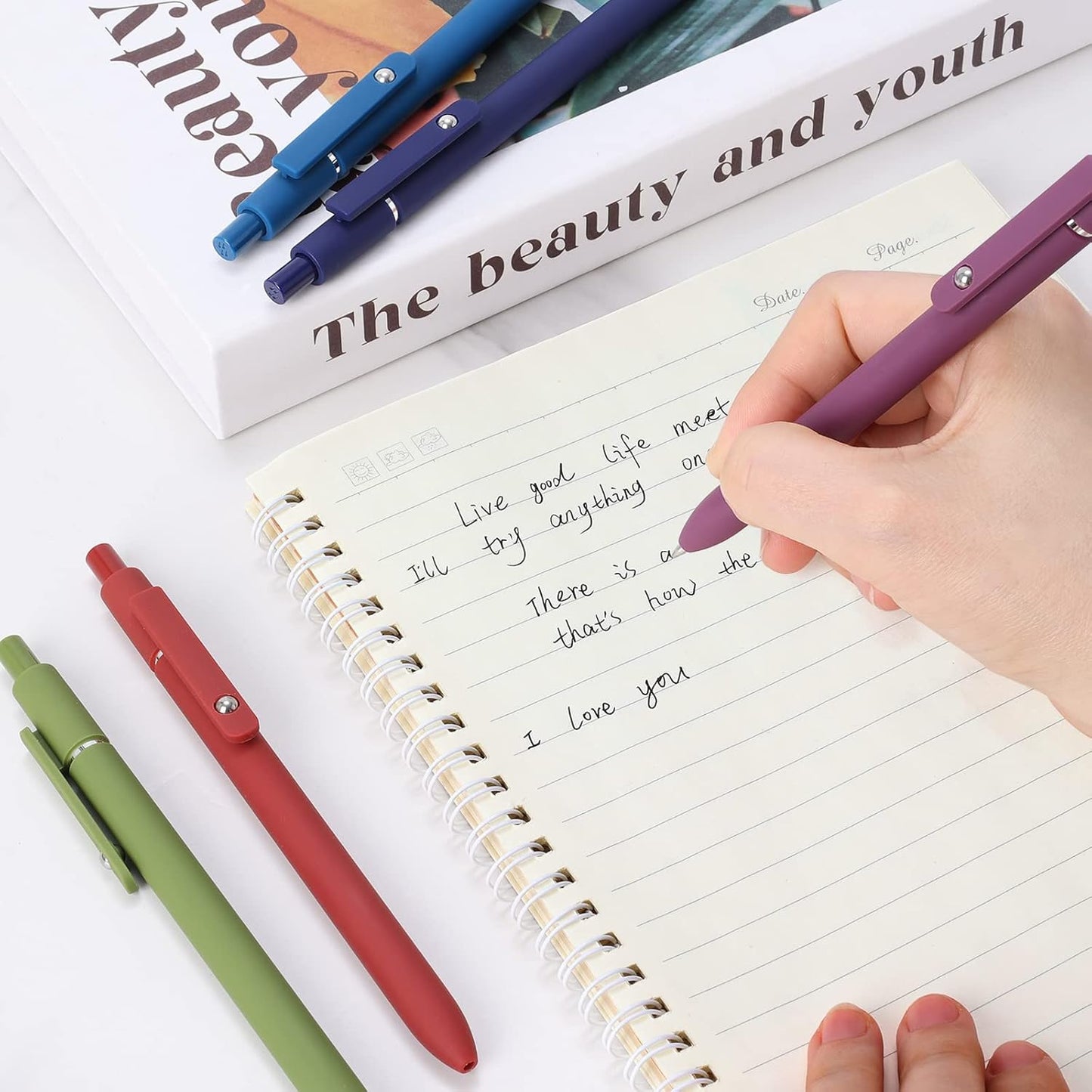FIOVER 5pcs Gel Pens Quick Dry Ink Pens Fine Point Premium Retractable Rolling Ball Gel Pens Black Ink Smooth Writing for School Office Home