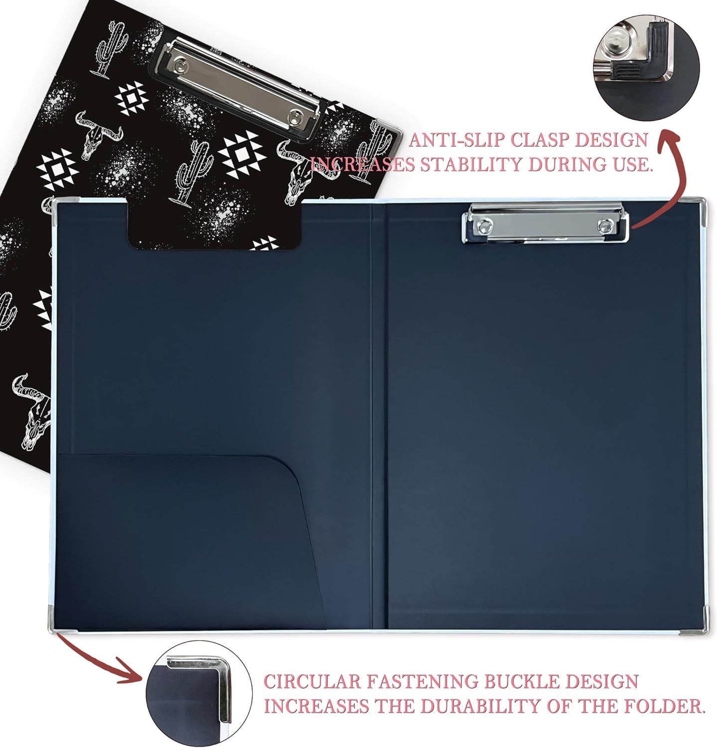 Trendy Black Leopard Print Clipboard Folio with Storage for Office Classroom, Preppy Dark Cheetah Print Padfolio with Metal Clip for Nurses Teachers Students Women Men, 12.4x9.25 in