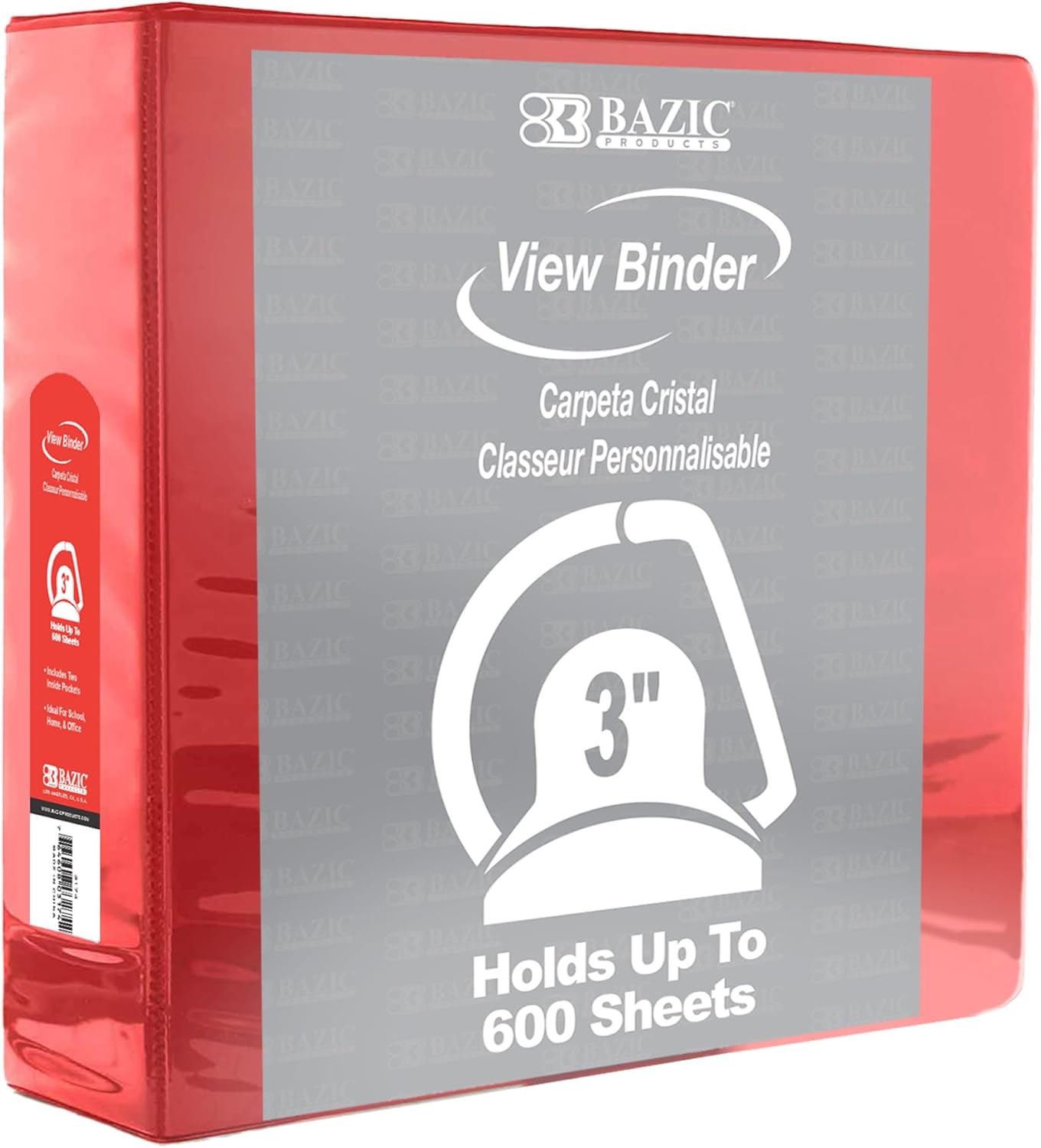 BAZIC Products 3 Ring Binder 3" View Binders Slant D Ring Organizer - White, Hold 600 Sheets Paper, for School Office Home, 2-Count