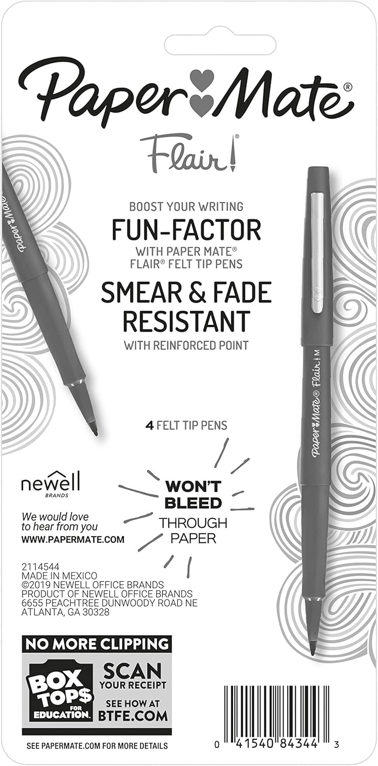 Paper Mate Flair Felt Tip Pens, Medium Point (0.7mm), Red, 4 Count