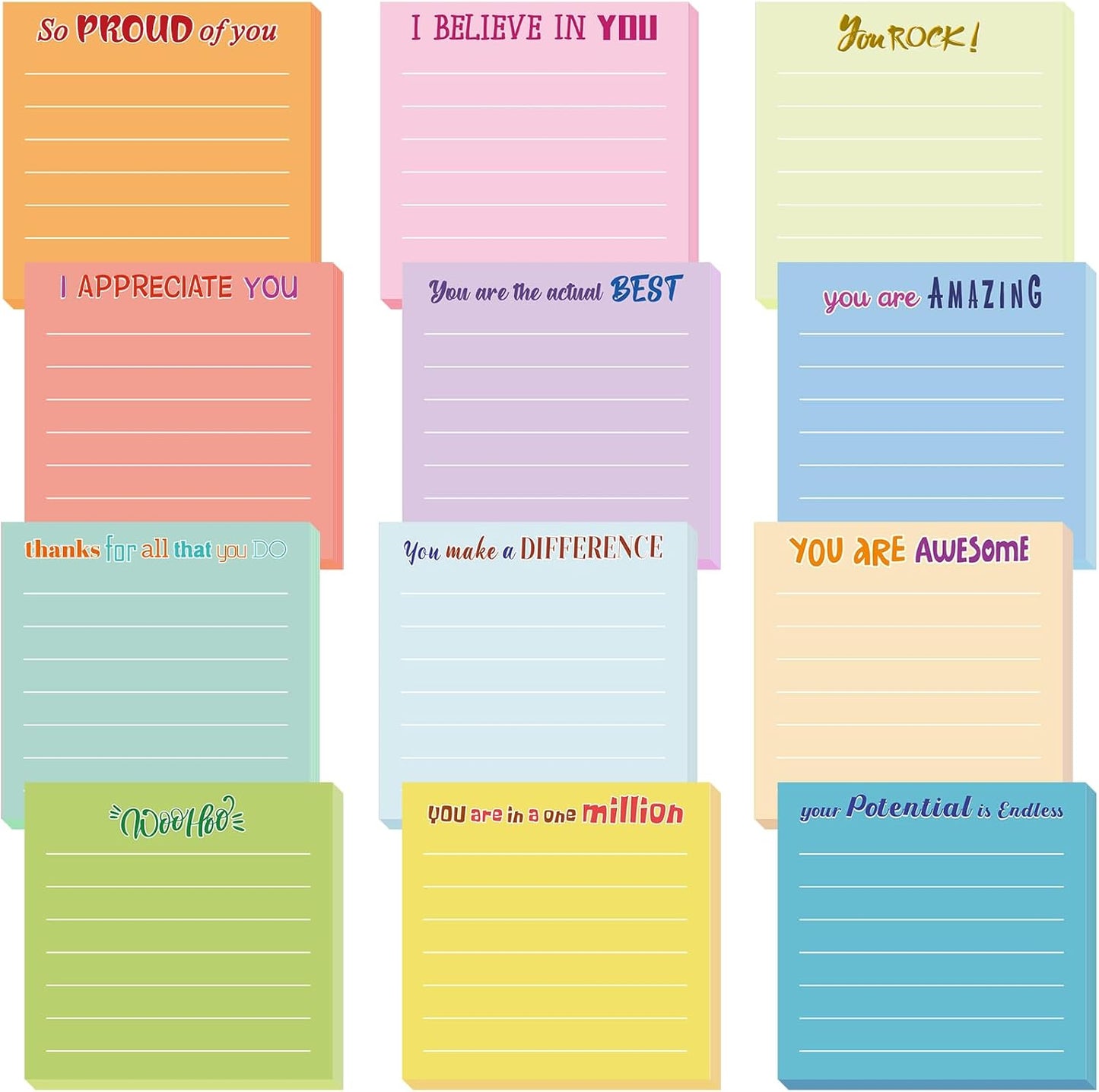 Yinder 48 Pcs Inspirational Sticky Notes Cute Motivational Sticky Notes Pad End of Year Employee Appreciation Gifts Bulk for Teacher Nurse Coworkers Office Supplies 3 x 3'' (Thank You,Dark Color)