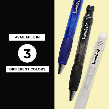 SAKURA SumoGrip Pencil with Comfort Grip - 0.9 mm Ergonomic Mechanical Pencil - Clear - 3 Pack