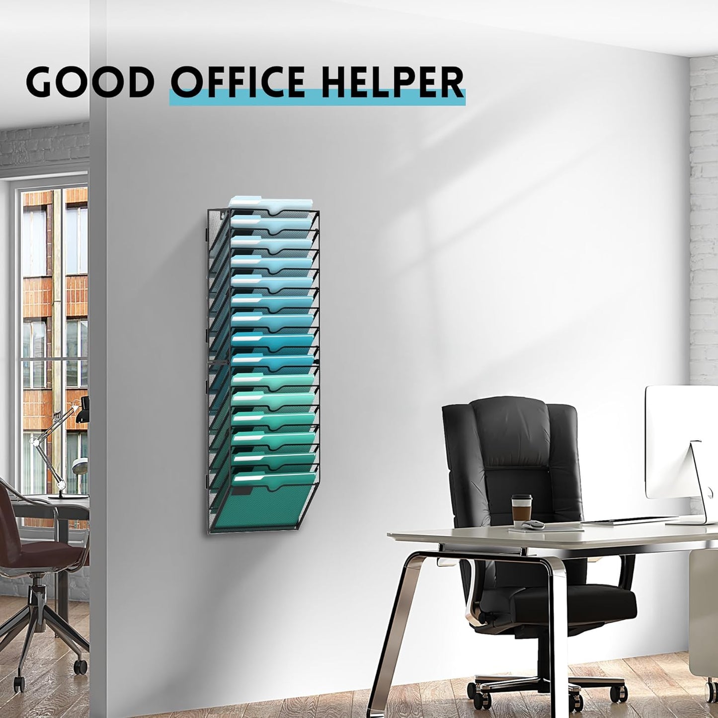 SUPEASY 10-Tier Wall File Organizer, Hanging Wall Files for Papers, Folders, Magazines, Clipboard, Wall Organizer for Office Home School Classroom, Black