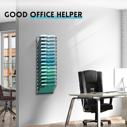 SUPEASY 10-Tier Wall File Organizer, Hanging Wall Files for Papers, Folders, Magazines, Clipboard, Wall Organizer for Office Home School Classroom, Black