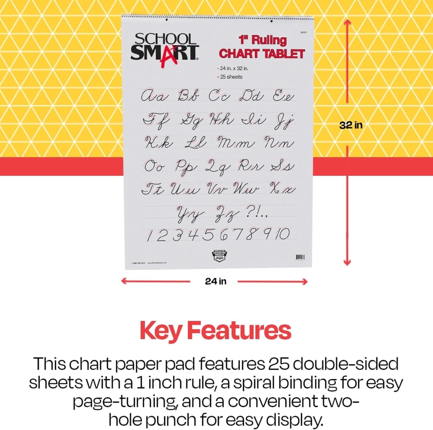 School Smart Chart Paper Pad, 32 x 24 Inches, 1-1/2 Inch Rule, 25 Sheets