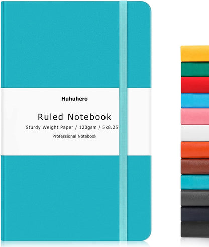 Huhuhero Lined Journal Notebooks for Work, Hardcover Leather Journals for Writing Women Men, 120Gsm Thick Paper College Ruled Notebook, Office School Supplies, 5.25"×8.25" (1, Matte Black)