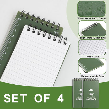 Waterproof Notebook, 4 Pack Pocket Notepad, 3" x 5" Top-Spiral Weatherproof NotePad, All Weather Police Pocket Notebook Mini Memo Steno Note Pads for Outdoor Office School Recording, Black