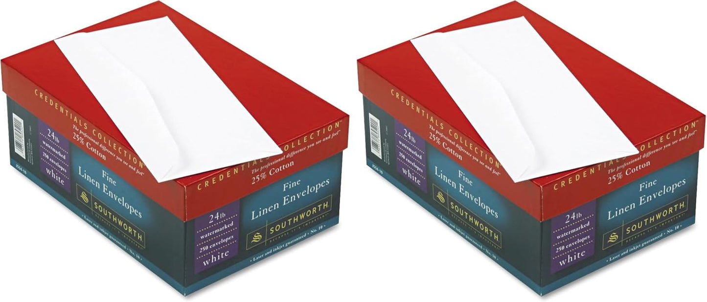 Southworth FSC Certified 55% Recycled 25% Cotton Linen Business Envelopes, #10 (4 1/8in x 9 1/2in), 24 Lb, Ivory, Box Of 250, J564-10