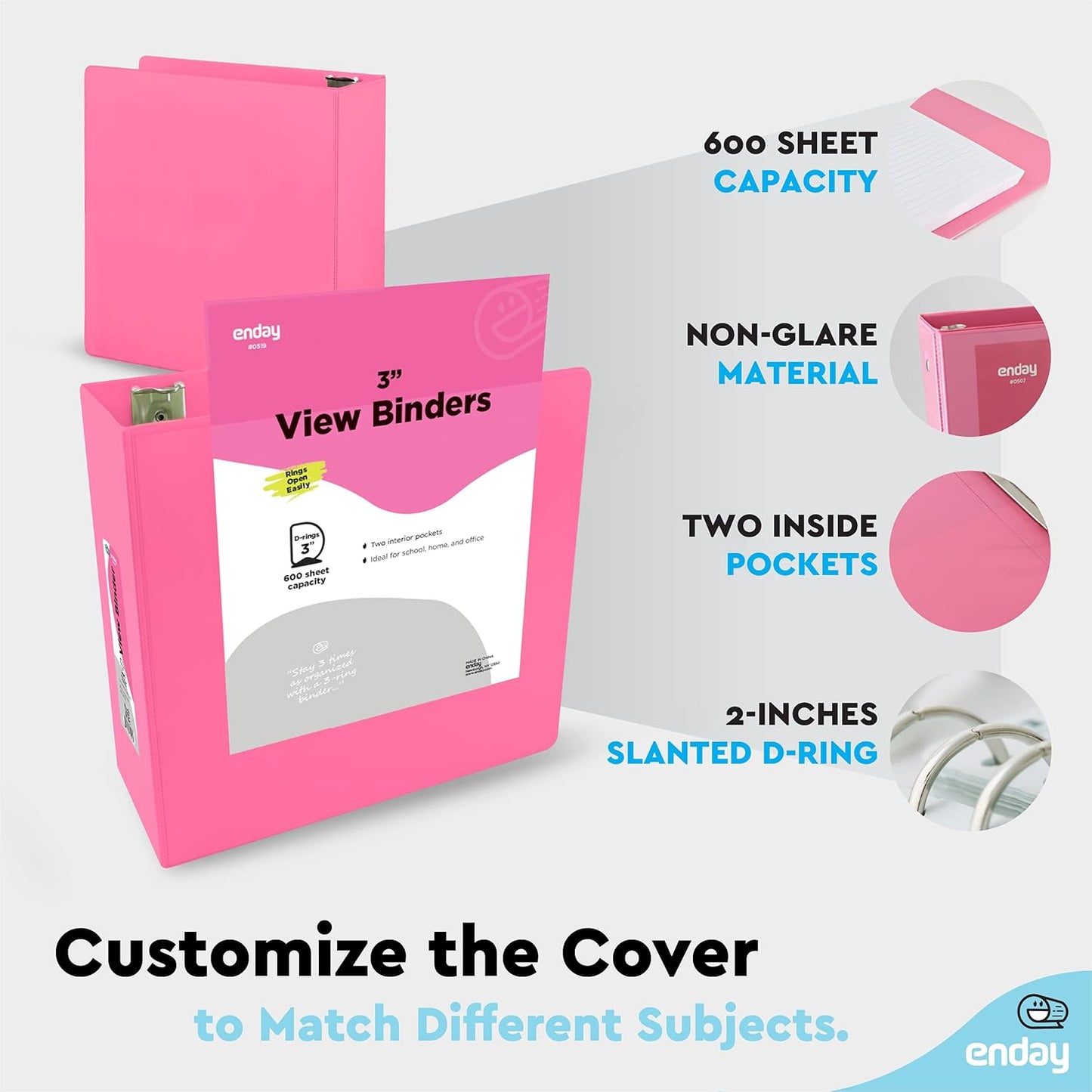 3 Inch Binder (2 Pack) Blue and Purple 3 Ring Binder 3 inch, Clear View Cover with 2 Inside Pockets, Three Ring Binders for Home, Office and School Supplies - Enday
