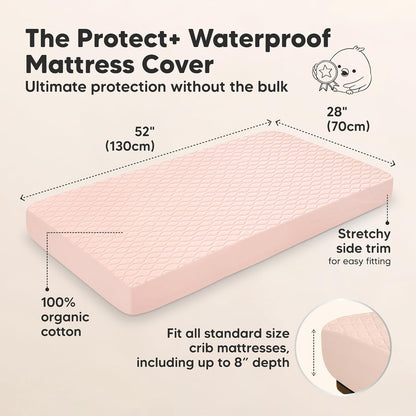 2-Pack Waterproof Crib Mattress Protector Cover Fitted - Quiet Baby Crib Mattress Pad Sheets, 52" x 28" Soft Quilted Cotton Baby Sheet, Machine Washable, Easy Fit, Durable (Soft White/Mavy)