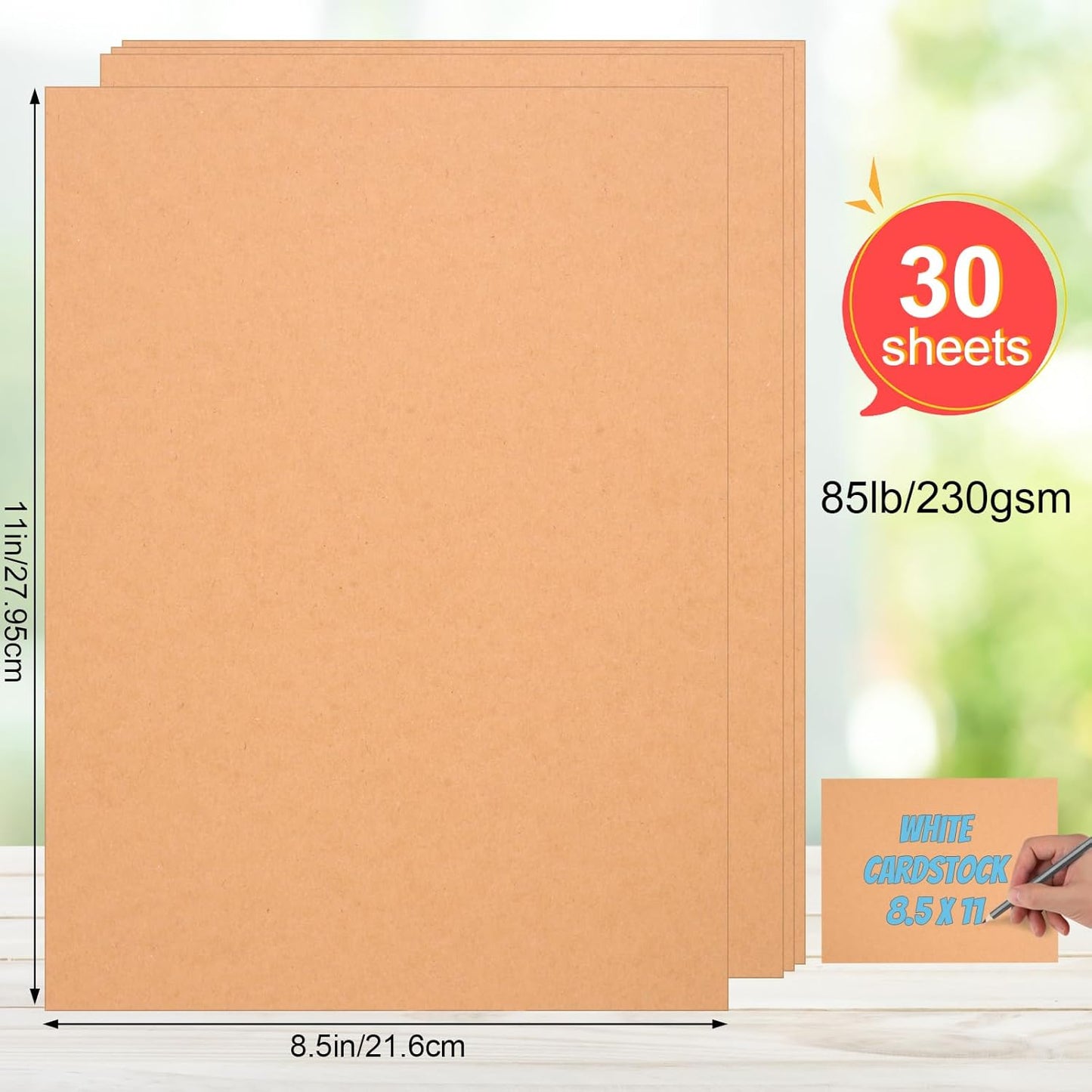 White Cardstock 8.5 x 11, 230gsm Cover Cardstock Paper, 85 Lb Heavy Card Stock for Printer, Card Stock Paper for Invitations, Scrapbooking, Crafts, Diy Cards, Decoration, Drawing (30 Sheets)