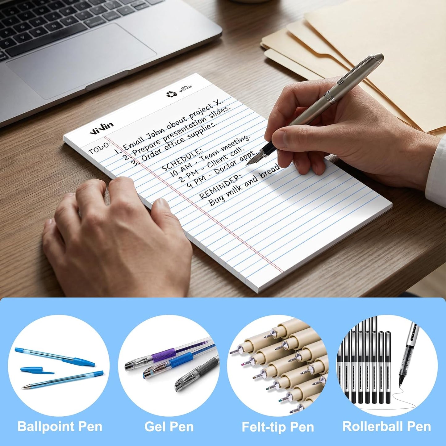 ViVin Legal Pads 8.5 x 11 Inch, Wide Ruled Note Pads, 12 Pack, 50 Sheet/Pad, Perforated Writing Pads, Notepads for Office Home School, 600 Sheets, White Paper