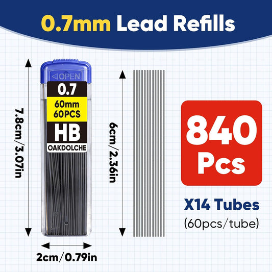 840 pcs Lead Refills, 0.7mm Mechanical Pencil Lead HB, Break Resistant Pencil Refills, Black,14 Tubes(60pcs/tube)