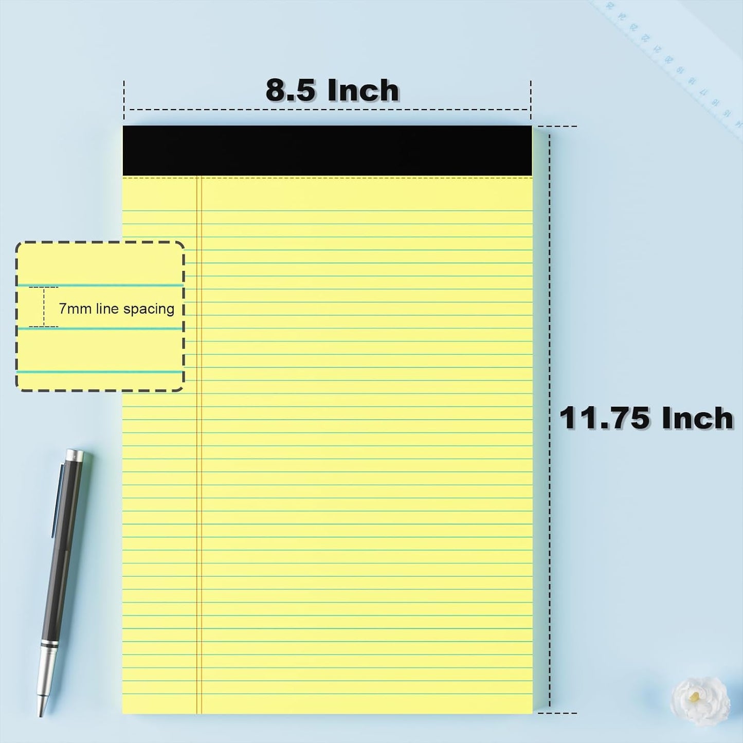 Legal Pads 8.5 x 11 College Ruled Note Pads 8.5 x 11.75 Yellow Notepad 80gsm Lined Paper Pads, 30 Sheets per Pad, 2 Pack Perforated Writing Pads Perfect for Office, Home, School