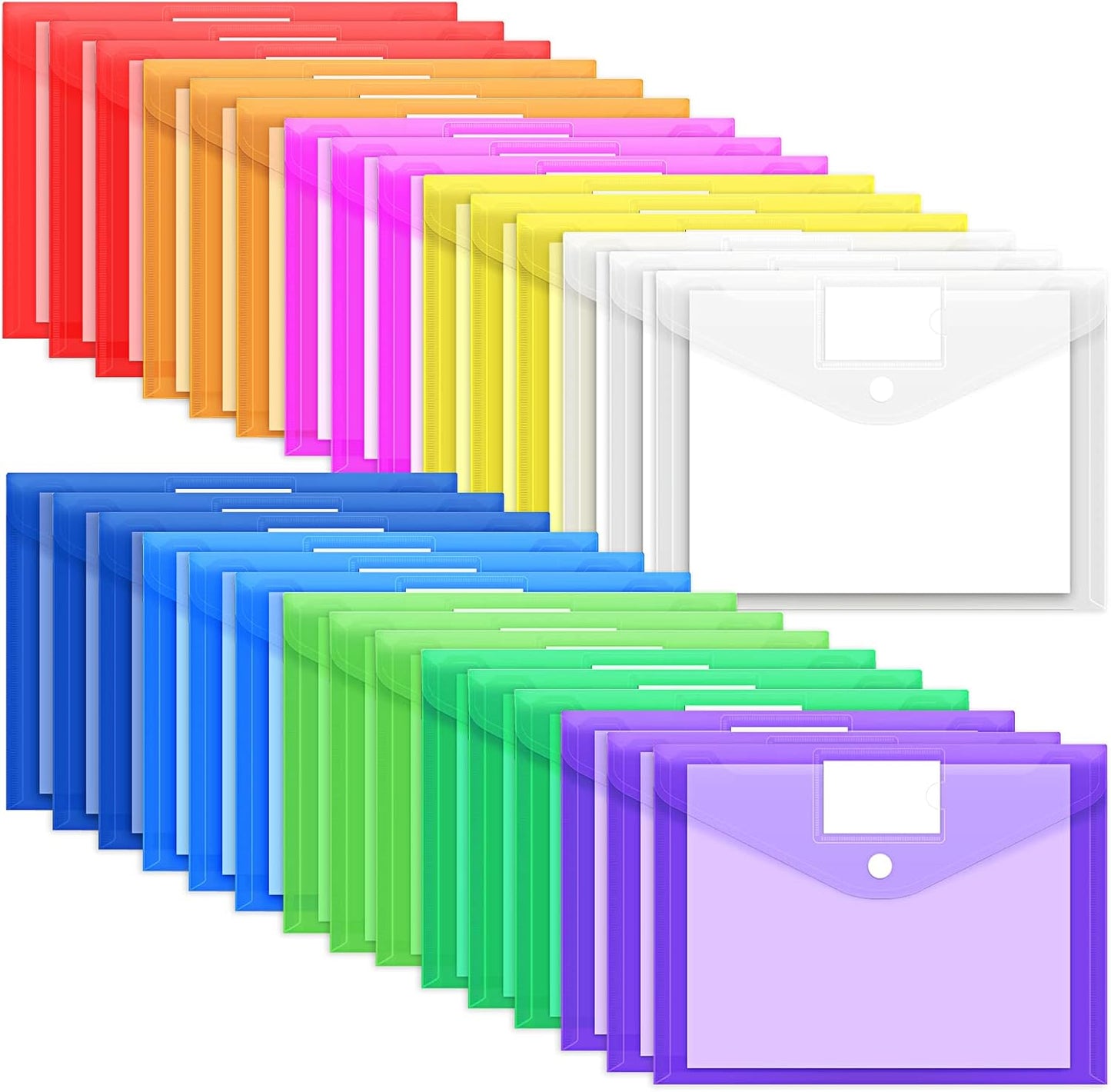 EOOUT 30 Pack 10 Color Plastic Envelopes Poly Envelopes, Hook & Loop Closure File Folders Clear Document Folders File Envelopes with Label Pocket A4 Size