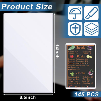 Henoyso 45 Pcs 8.5" x 14" Menu Cover Rigid Print Protectors Clear Heavy Duty Menu Holder Poster Protector Sleeve Hard Plastic Paper Sleeves for Page Sheet Photographs Document Birth Certificate