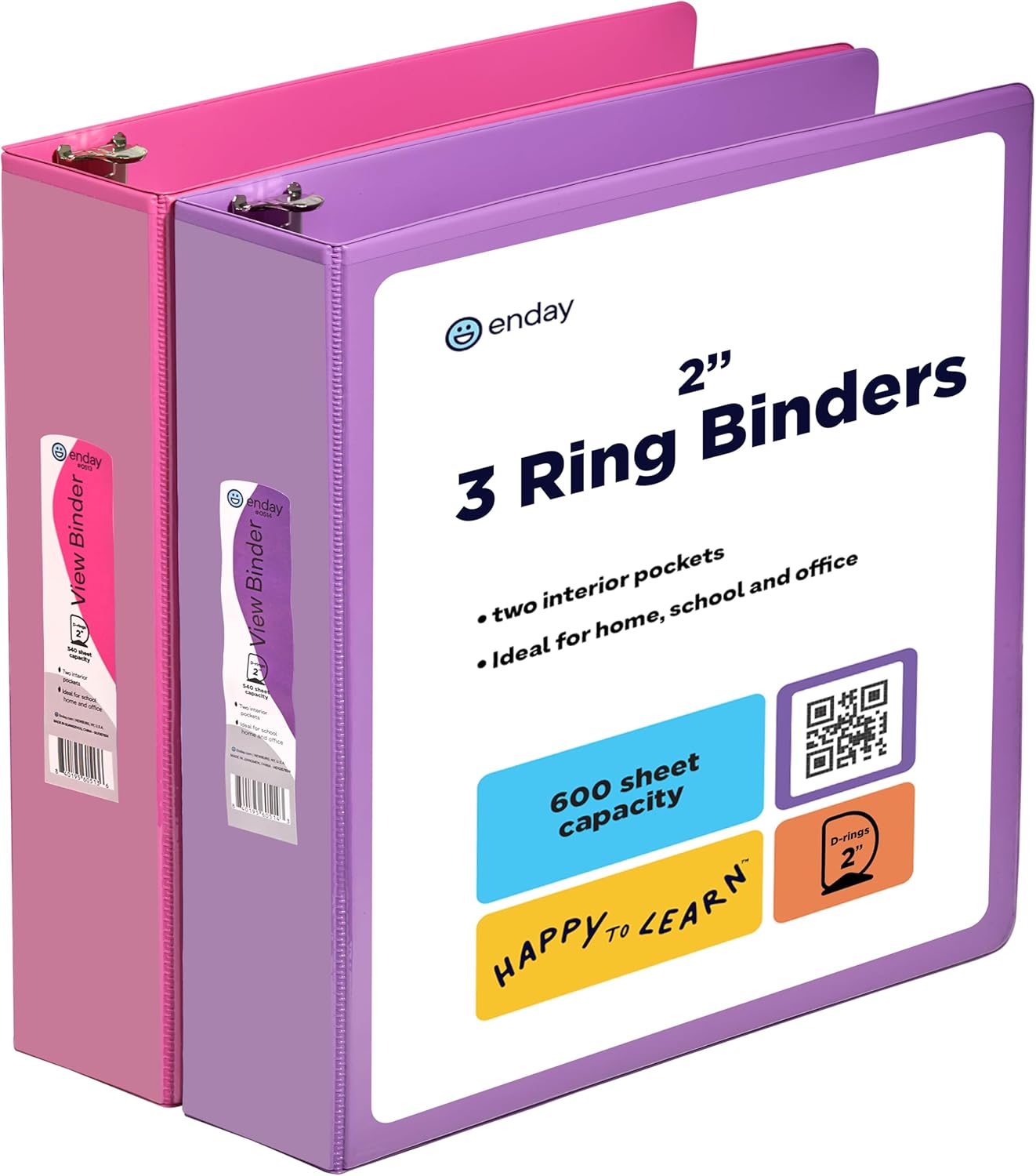 3 Inch Binder (2 Pack) Blue and Purple 3 Ring Binder 3 inch, Clear View Cover with 2 Inside Pockets, Three Ring Binders for Home, Office and School Supplies - Enday