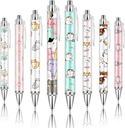 Ireer 8 Pcs Ballpoint Pens for Women 1.00 mm Cute Black Ink Pens Fine Point Smooth Writing for Journaling Aesthetic Office Supplies (Mahjong)