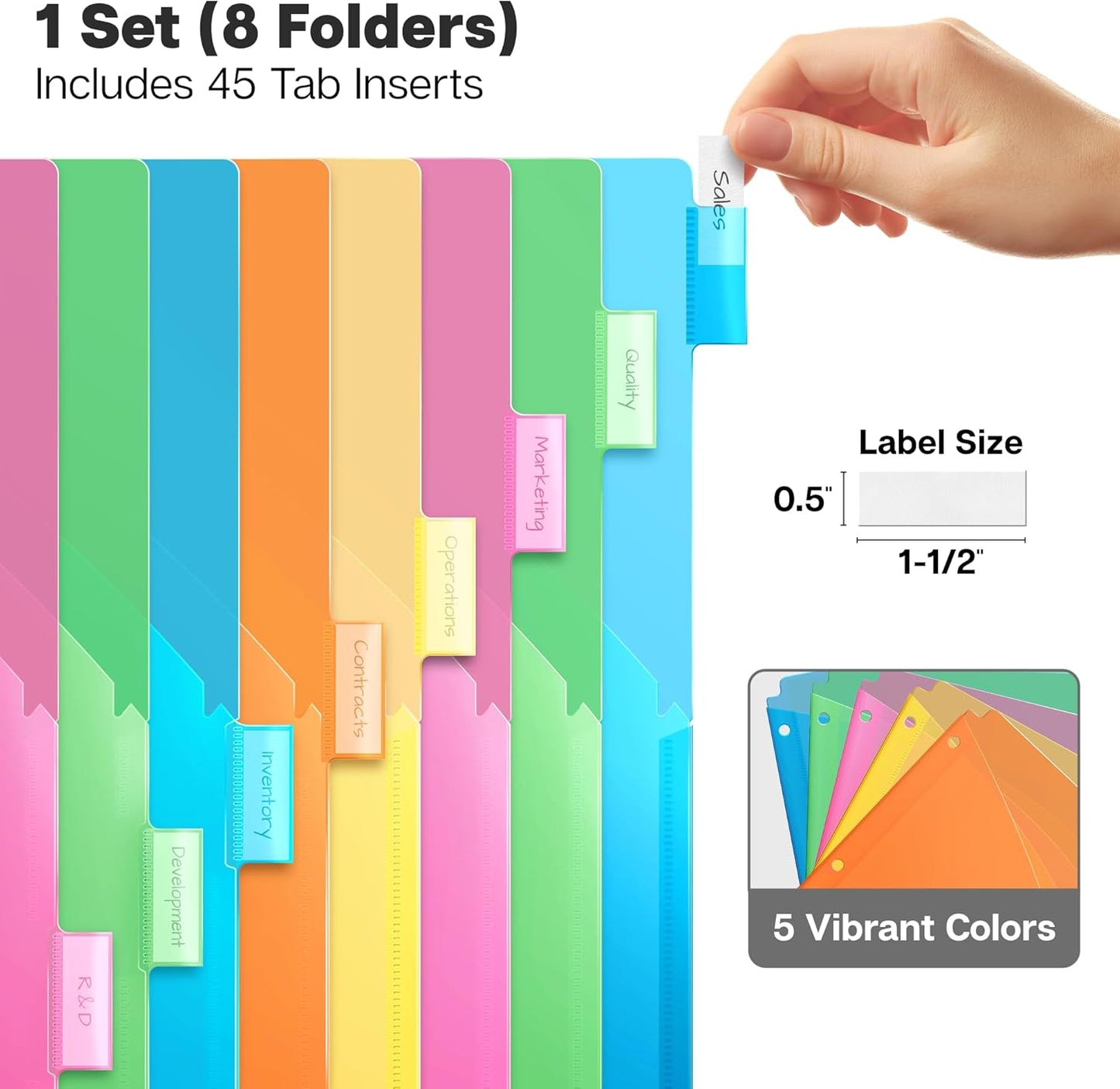 Dunwell 8-Tab Dividers with Pocket for 3-Ring Binders (3 Sets, 24 Count), Plastic One Pocket Dividers with Tabs, Slash File Jackets 3 Hole Punched for 8.5x11 Paper, Poly Pocket Notebook Dividers