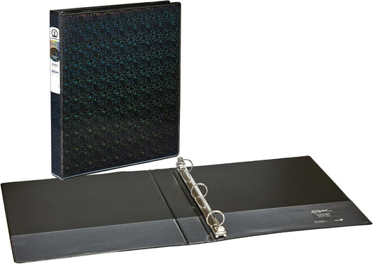 Avery Luxe Collection Durable Holographic 3 Ring Binder, Customizable View Cover, 1 Inch Round Rings, 1 Holographic Black Binder (03225)