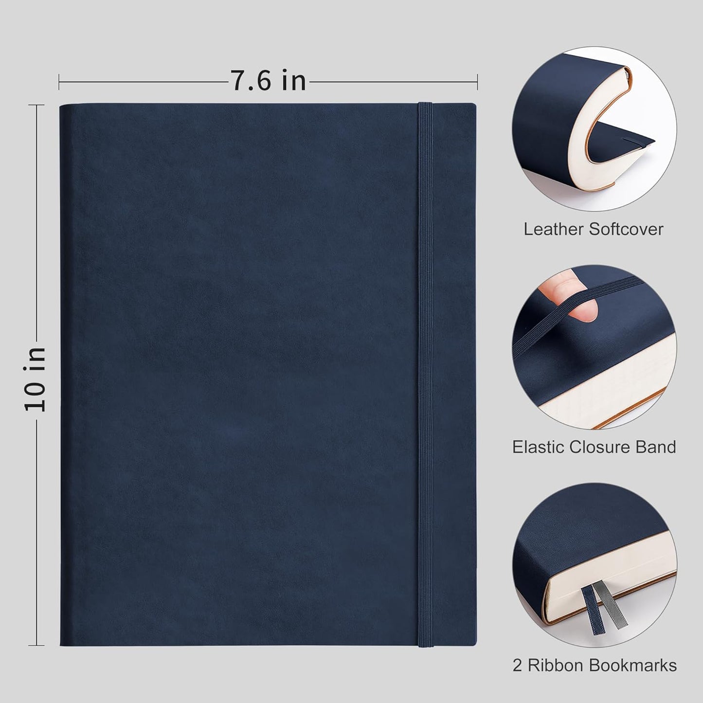 RETTACY Lined Journal Notebook, 2-Pack, 204 Numbered Pages per Pack, B5 Medium 7.6" × 10", Leather Softcover, 100 GSM Thick Paper, for Writing, Work, School (Black & Dark Green)