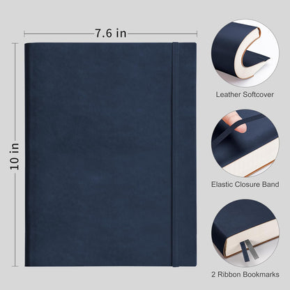 RETTACY Lined Journal Notebook, 2-Pack, 204 Numbered Pages per Pack, B5 Medium 7.6" × 10", Leather Softcover, 100 GSM Thick Paper, for Writing, Work, School (Black & Dark Green)
