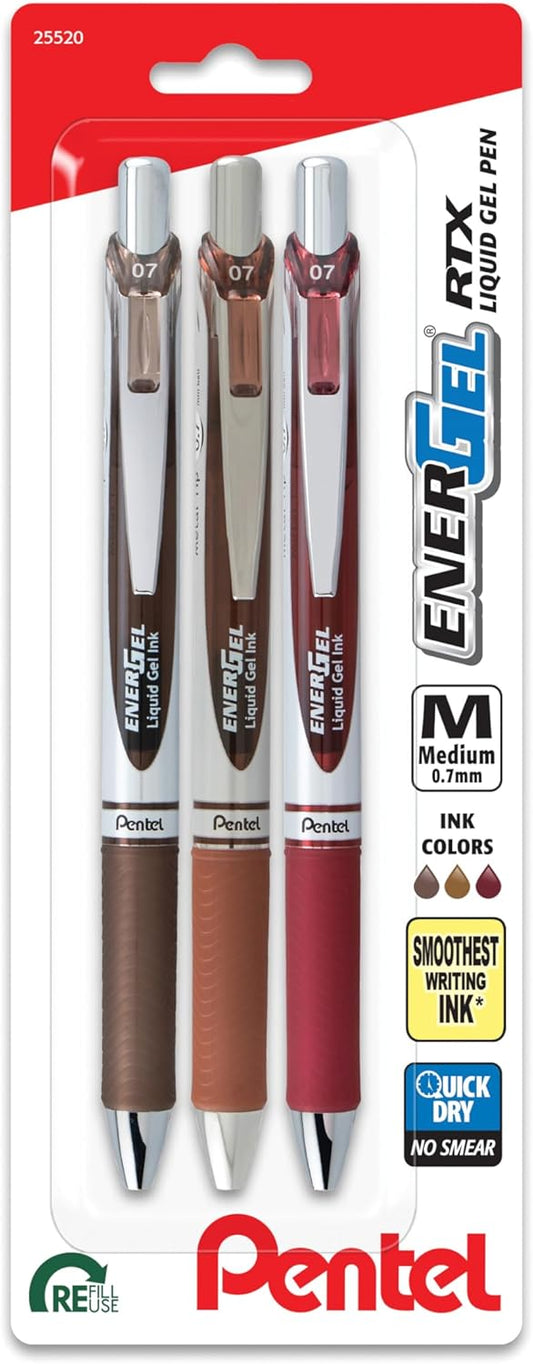 Pentel EnerGel RTX Retractable Liquid Gel Pen, Passion Hue, 0.7mm, Assorted Violet Ink Pack of 3 Pens (BL77PASBP3M)