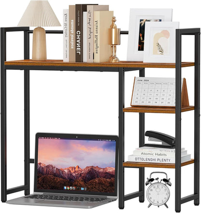 Snughome Desk Shelf, 38.6" Desktop Organizer Shelf, Desk Hutch for Computer Monitor, 4 Tier Desk Display Rack, Wood Desktop Bookshelf Storage Rack for Home Office Dorm, Rustic Brown | Desk Hutch, Computer Monitor, Desktop Display Rack, Home Office Dorm