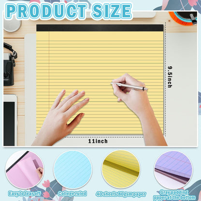 gisgfim 4 Pack 11" x 9.5" Legal Pads College Ruled Notepad Landscape Notebook 80 GSM Horizontal Lined Notebook Writing Pads Aesthetic Legal Pad for School Office Business (Pastel)