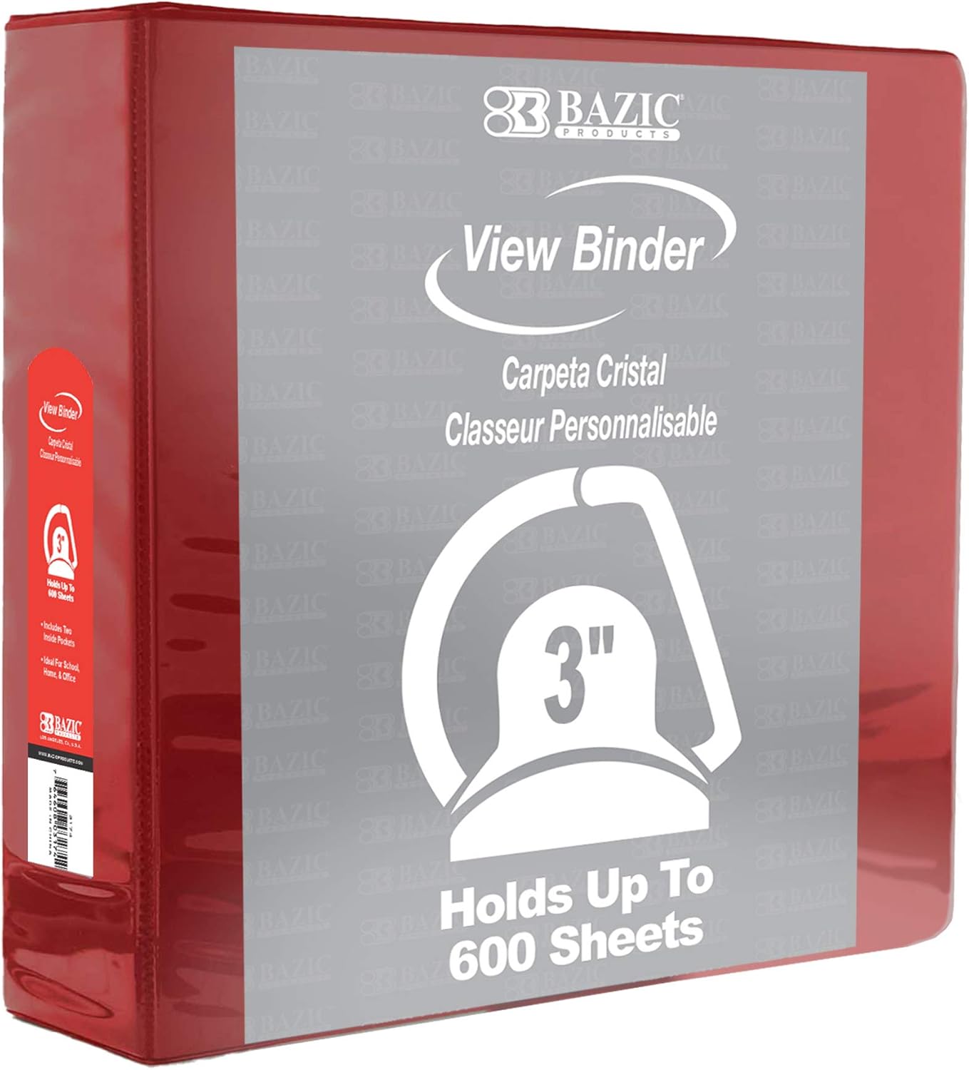 BAZIC Products 3 Ring Binder 3" View Binders Slant D Ring Organizer - White, Hold 600 Sheets Paper, for School Office Home, 2-Count