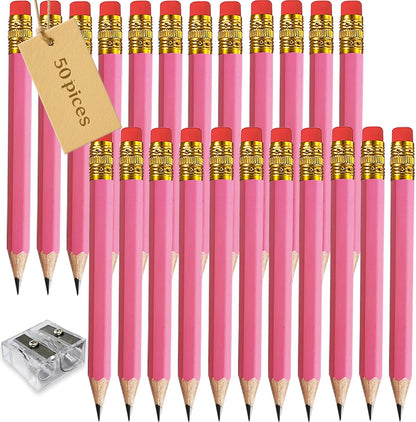 Adhere 25pcs Golf Pencils with Eraser Pre sharpened Hexagon half Wooden Pencils Graphite 2B for Golf Event Scoring,Classroom,Wedding,Company Meetings,Pew, Pocket (Nature)