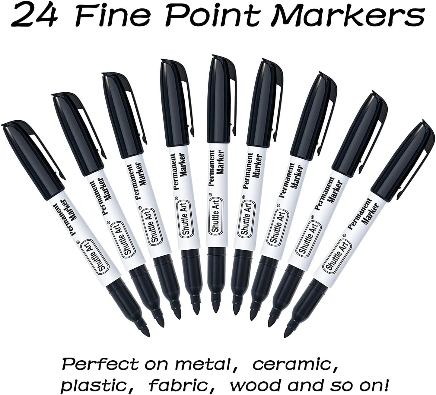 Shuttle Art Permanent Markers, 30 Pack Black Permanent Marker set, Fine Point, Works on Plastic, Wood, Stone, Metal and Glass for Doodling, Marking