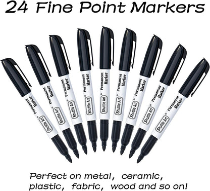 Shuttle Art Permanent Markers, 30 Pack Black Permanent Marker set, Fine Point, Works on Plastic, Wood, Stone, Metal and Glass for Doodling, Marking