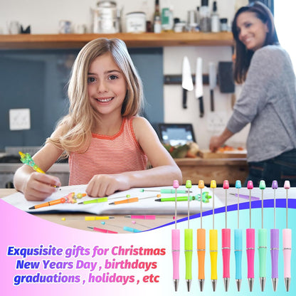 150 Pieces DIY Beadable Pen Kit – 50 Plastic Ballpoint Pens with Refills & Bags, Beads Not Included – School Supplies, Office Accessories & Craft Gifts for Students & Teachers (Multicolor)