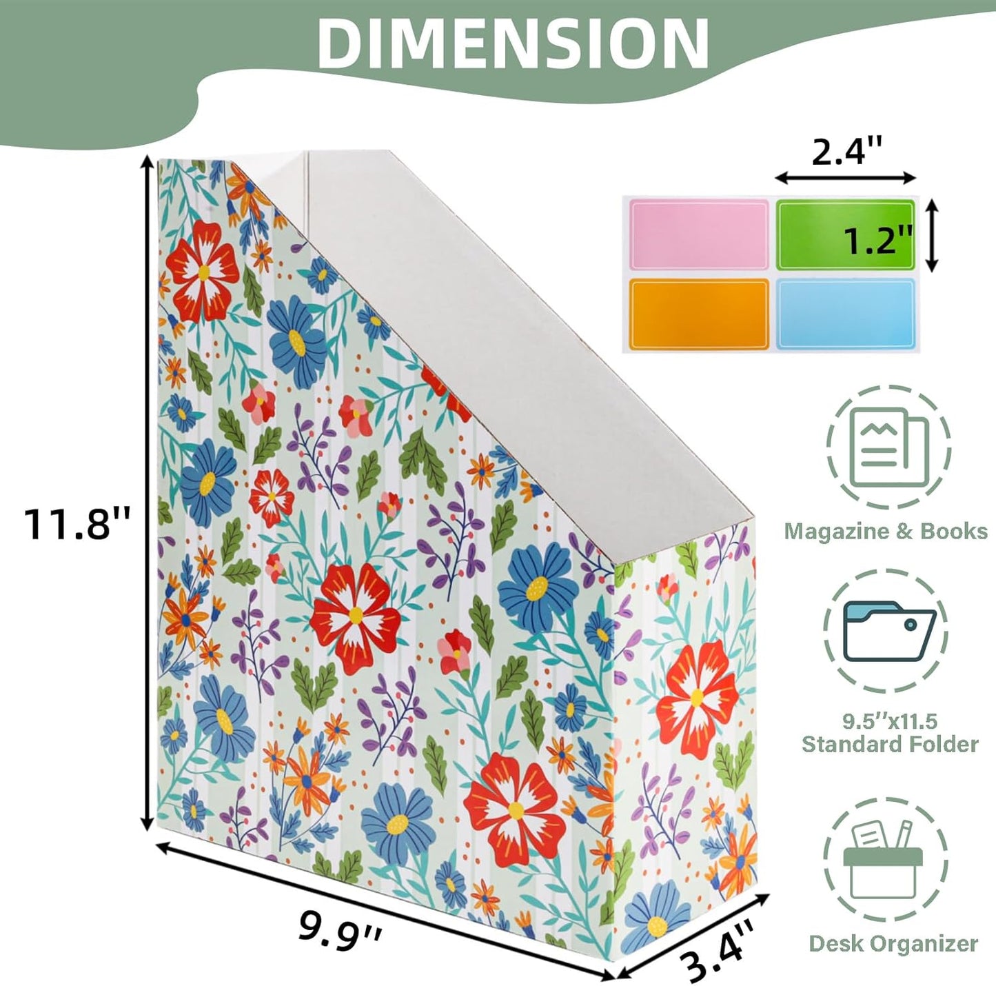 WRINGKIT 20 Pack Cardboard Magazine File Holder, Foldable Magazine Organizer Box, Large Vertical Magazines Storage Bin with Blank Label Sticker for School Office Shelves, File Folders for Documents