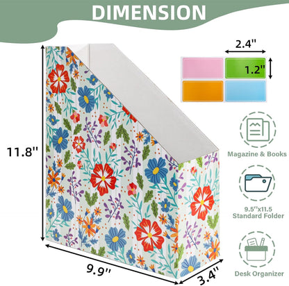 WRINGKIT 20 Pack Cardboard Magazine File Holder, Foldable Magazine Organizer Box, Large Vertical Magazines Storage Bin with Blank Label Sticker for School Office Shelves, File Folders for Documents