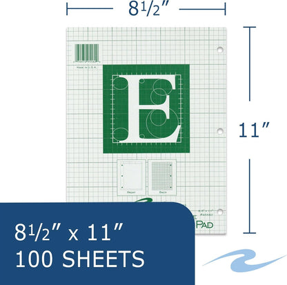 ROARING SPRING Graph Ruled Engineering Pad, Engineering Graph Paper Pad, 5x5 Enclosed Grid, 8.5" x 11", 100 Sheets, 3 Hole Punched, Buff Tinted Sheets, Made in USA