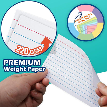 Index Cards 4x6 Lined Ruled Flash Note Cards 4" x 6", White, 100 Count, 220 GSM Heavy Weight