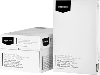 Amazon Basics Multipurpose Copy Printer Paper, 20 lb, 8.5 x 11 Inches, 10 Reams (5,000 Sheets), 92 Bright White