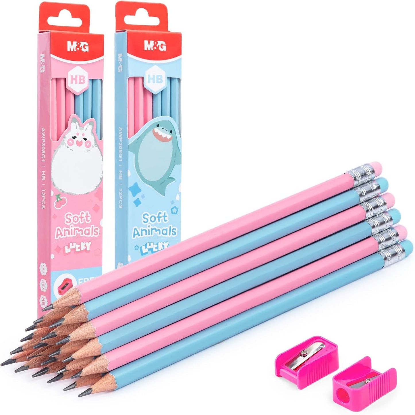 M&G Daily Series 24 Pack HB Pencils, Pre-Sharpened Hexagonal Wood-Cased Pencils with Erasers, 4 Color Barrels, Includes 2 Mini Sharpeners for Writing Drawing and School Office Supplies
