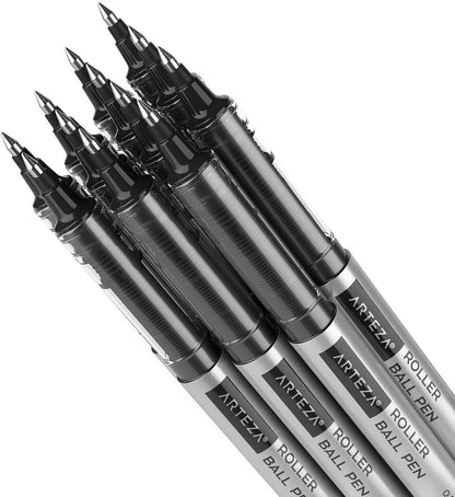 ARTEZA Rollerball Pens, 20 Pack Black Roller Ball Pens, 0.5 mm Needle Point Extra Fine Tip, Quick-Dry Fade-Resistant Liquid Ink for Note-Taking, Bullet Journals, Planners, and Office Use
