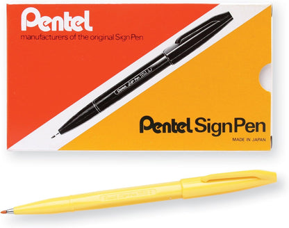 Pentel Sign Pen, Fiber-Tipped, Black Ink (S520-A), Box of 12