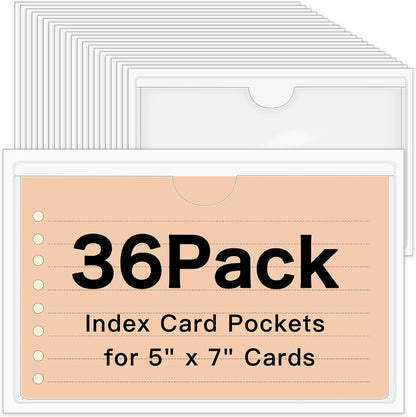 36 Pack 3" x 5" Index Card Holder Adhesive Plastic Label Holders Clear Tote Bag Labels Stickers for Organizing Storage Bins Library Card Shelves