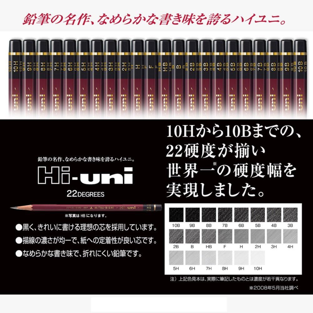 Uni Hi-Uni Wooden Pencil - 10B - Box of 12 (HU10B)