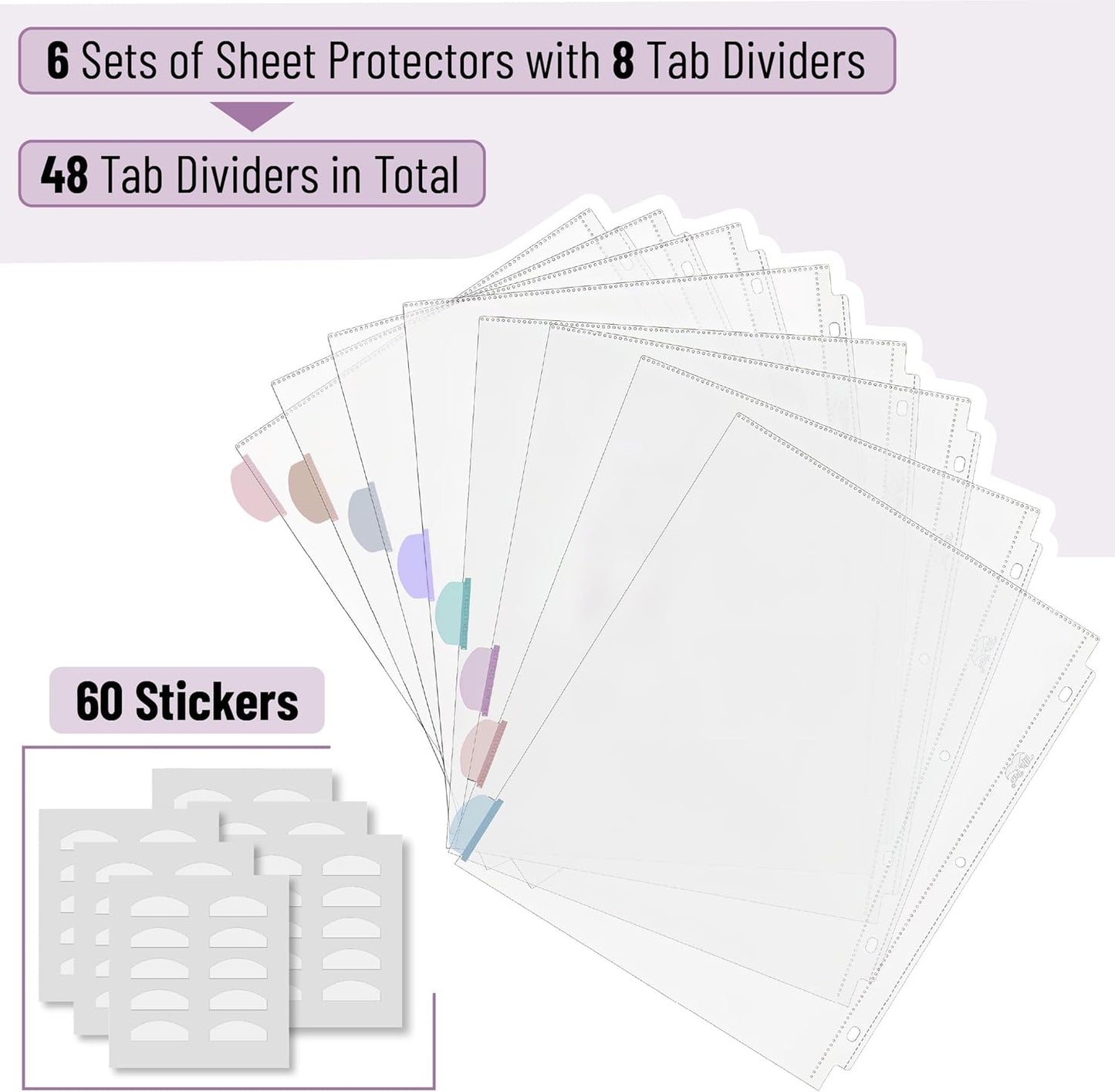 Mr. Pen- Clear Sheet Protectors with Tabs, 8.5x11 Inches, 8 Tabs, 2 Sets, Durable Clear Plastic Dividers for 3 Ring Binders, Insertable Index Page Divider with Multicolor Tabs