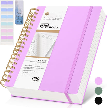 MUAHLIUB Spiral Notebook Journal College Ruled, 360 Pages Lined Thick Journals for Women Men, B5 Big Notebooks with 100GSM Paper, Spiral Bound Journaling for Writing Work School Black 7.6"×10"