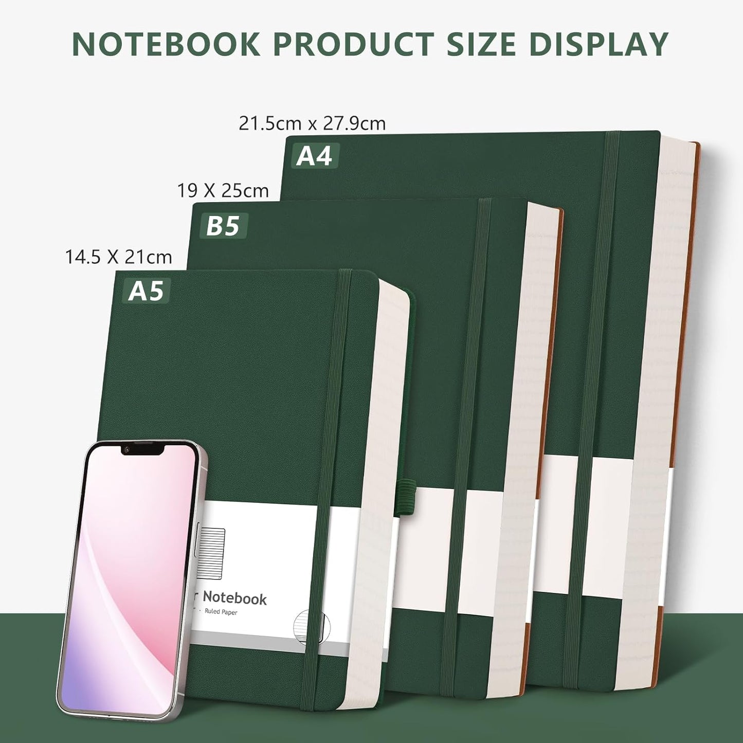 AHGXG 8.5''×11'' Notebook College Ruled - Large A4 Notebook Lined Journal - 320 Pages Thick Journal for Writing, 100gsm Thick Paper, Leather Softcover, for Work School - Black