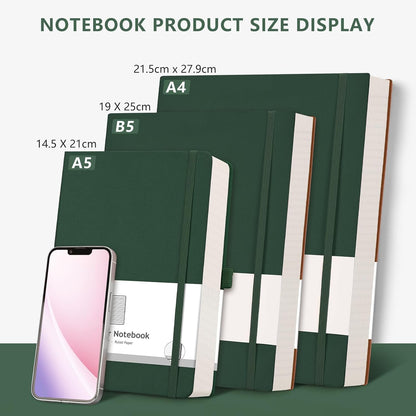 AHGXG 8.5''×11'' Notebook College Ruled - Large A4 Notebook Lined Journal - 320 Pages Thick Journal for Writing, 100gsm Thick Paper, Leather Softcover, for Work School - Black